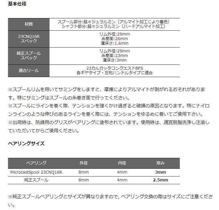 23CNQ カルカッタコンクエストBFS 金　スプール　マグセット
