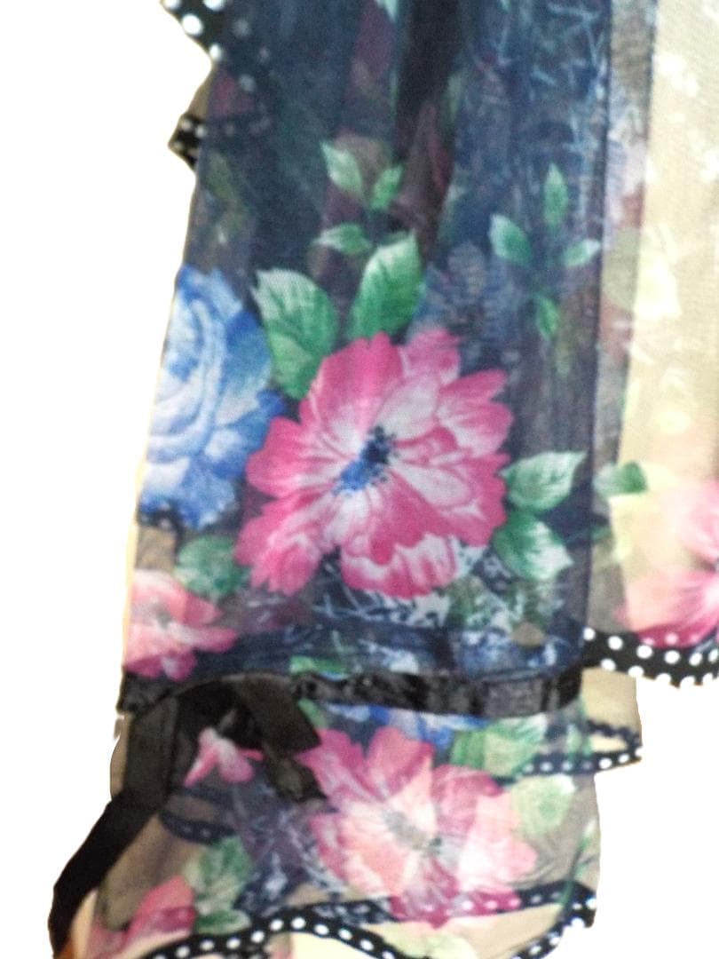 ボレロブラウス　ゴシック花柄　シースルーフリル　リボン