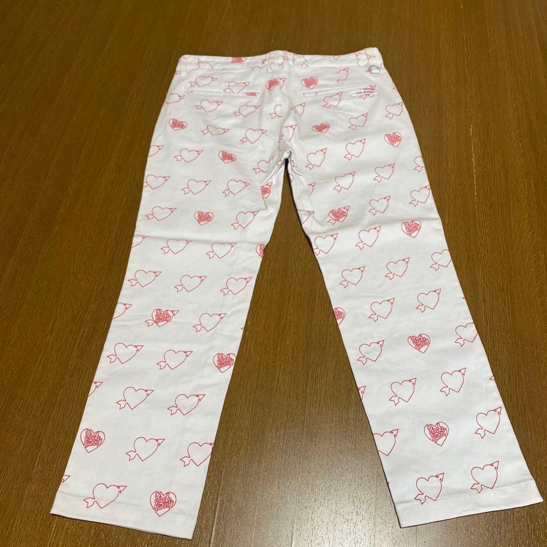 ジャックバニー　ゴルフ　パンツ　アンクル丈　白　赤　ハート総柄　メンズＬ　極美品