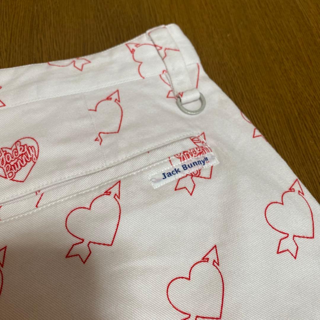 ジャックバニー　ゴルフ　パンツ　アンクル丈　白　赤　ハート総柄　メンズＬ　極美品