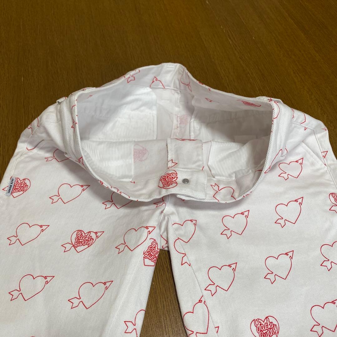 ジャックバニー　ゴルフ　パンツ　アンクル丈　白　赤　ハート総柄　メンズＬ　極美品