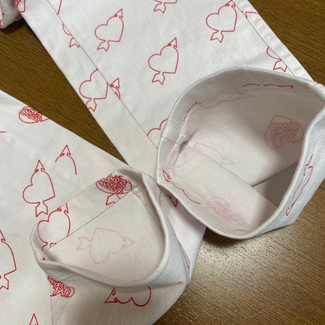 ジャックバニー　ゴルフ　パンツ　アンクル丈　白　赤　ハート総柄　メンズＬ　極美品