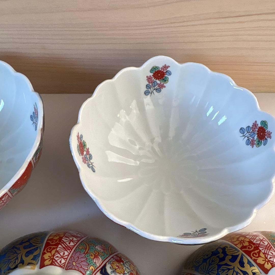 【未使用】有田焼 清秀 元禄古伊万里金彩 菊割鉢5客