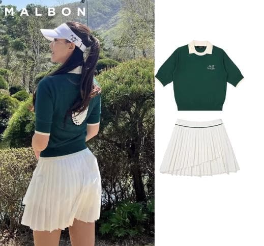 Malbon Golf レディースゴルフセットアップ 半袖×スカート夏用通気速乾