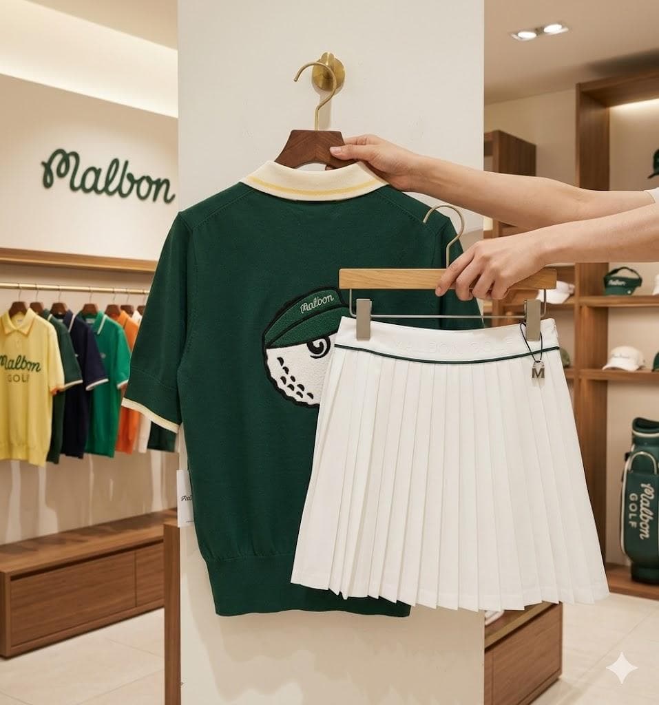 Malbon Golf レディースゴルフセットアップ 半袖×スカート夏用通気速乾
