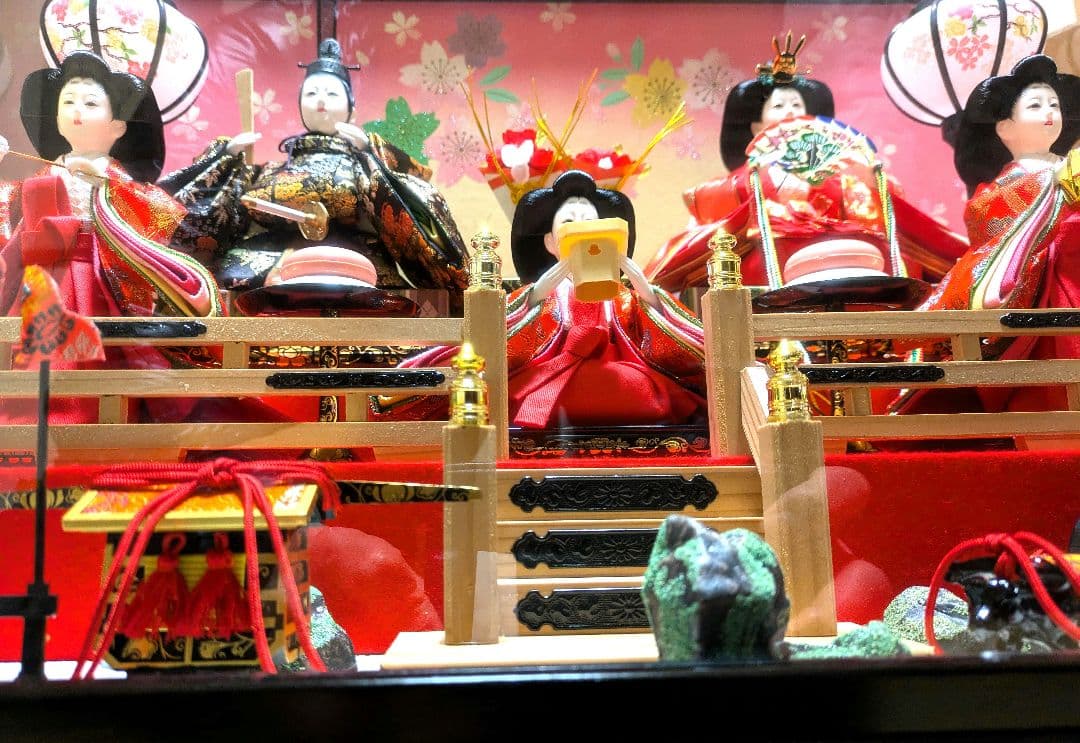 【美品】雛人形 セット 五人 装飾付き ひな祭り ケース雛まつり