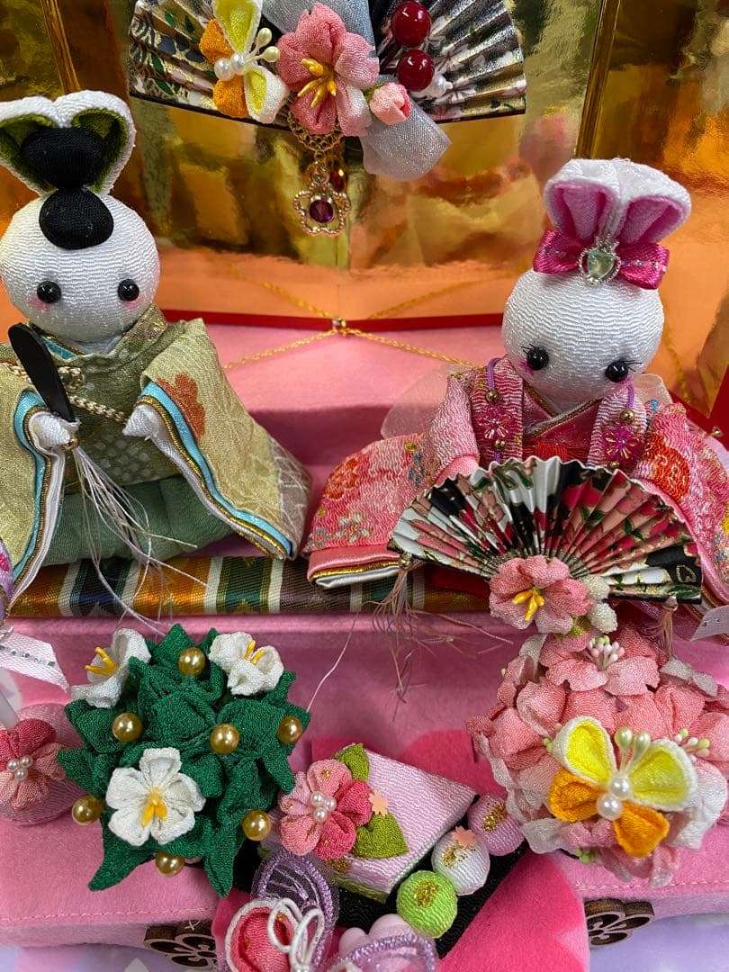 ちりめん細工　つまみ細工　うさぎ雛壇飾り　No.695 ハンドメイド