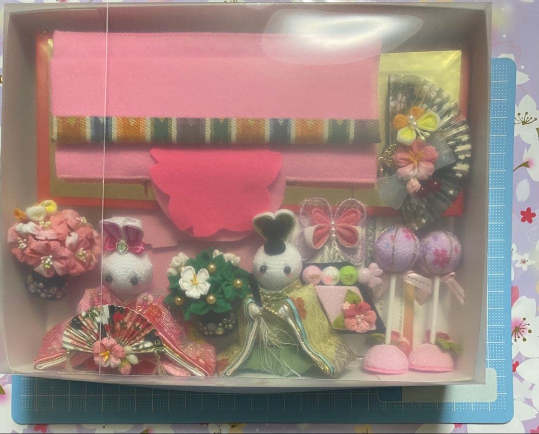 ちりめん細工　つまみ細工　うさぎ雛壇飾り　No.695 ハンドメイド