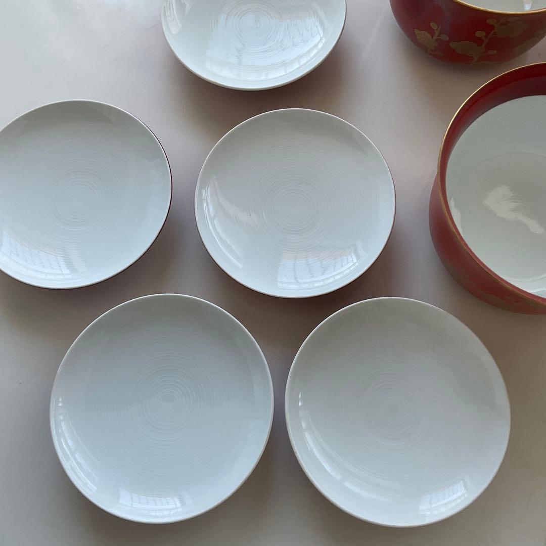 5客 橘吉 飯碗 梅 赤絵 金彩 雑煮椀 小鉢蓋つき煮物碗 丼鉢 食器