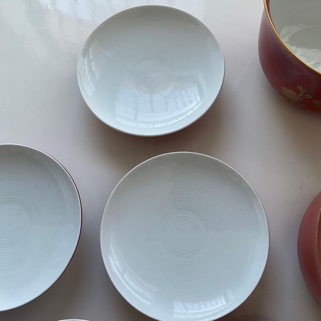 5客 橘吉 飯碗 梅 赤絵 金彩 雑煮椀 小鉢蓋つき煮物碗 丼鉢 食器