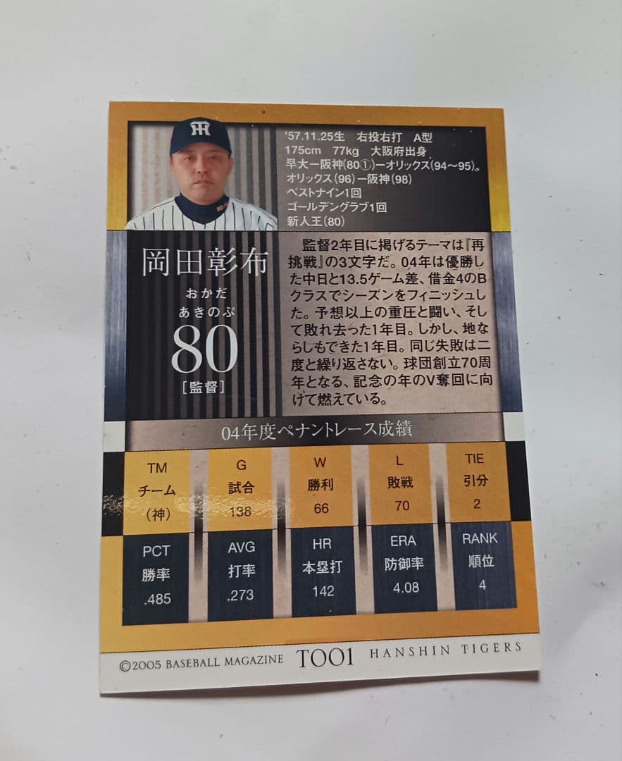 元阪神タイガース監督。岡田彰布氏直筆サインボール&直筆サインカードセット