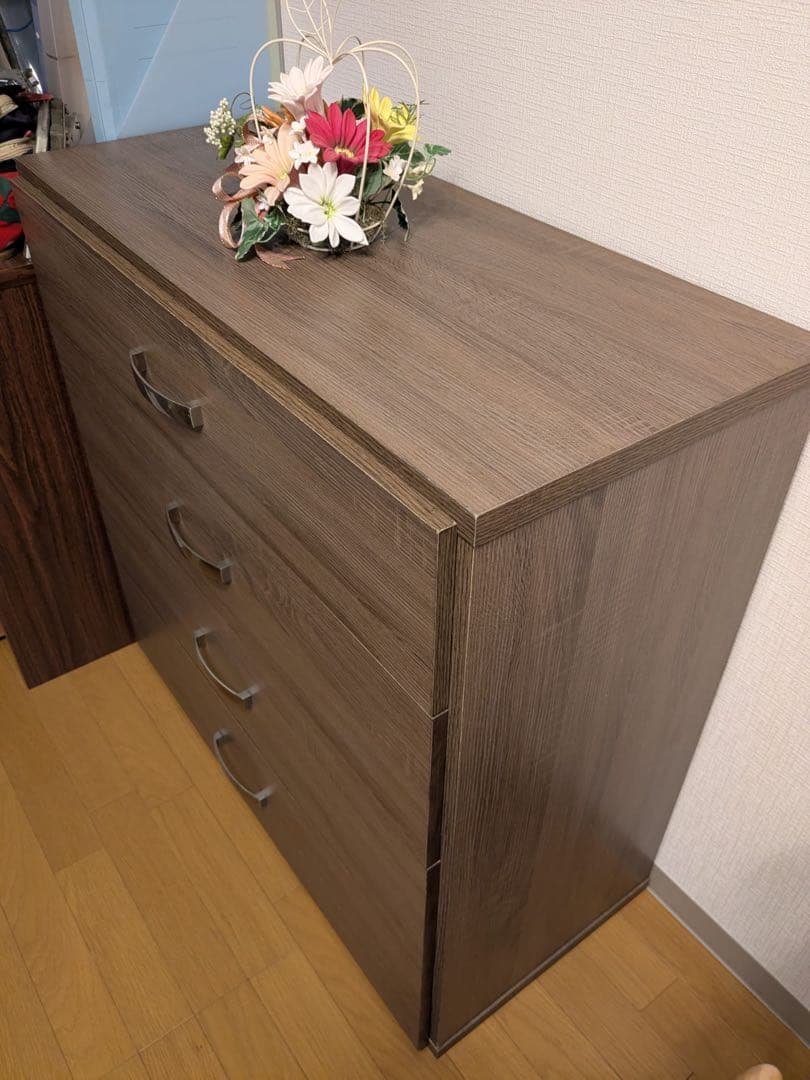 ダークブラウン 木製チェスト 4段