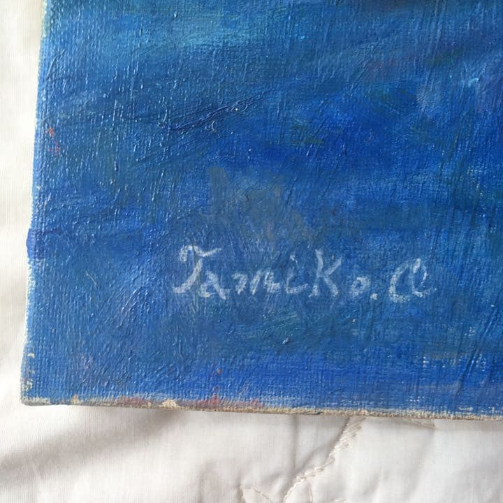 油絵　画家・尾形民子　バラとレモンと瓶の油絵