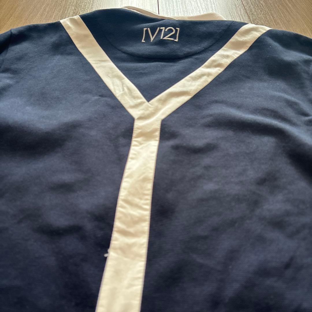 V12 FAKE TIE フェイクタイ 長袖ポロシャツ ネイビー　M