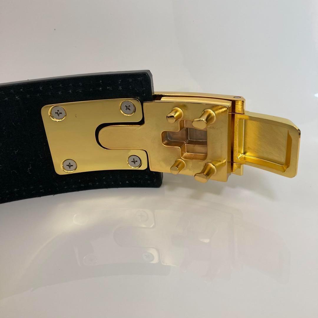 新品 パワーベルト レバーアクション ワンタッチ可変式 Ssize 茶×金 本革