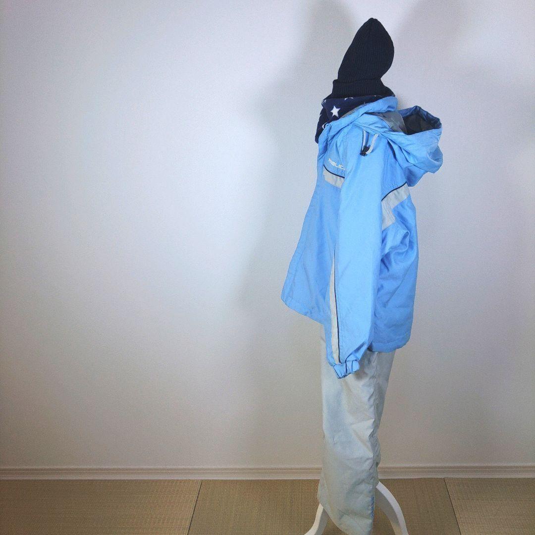 スキーウェア　キッズ　子供　120cm　男の子　水色　ブルー　グレー　ニット帽