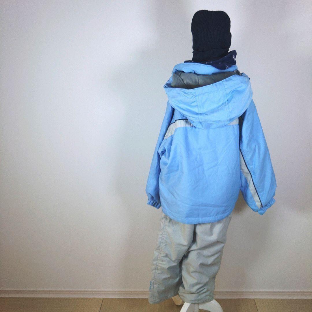 スキーウェア　キッズ　子供　120cm　男の子　水色　ブルー　グレー　ニット帽