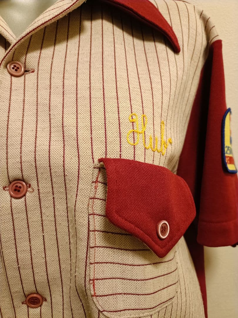 キングルイ ボウリングシャツKing Louie 赤 ストライプ刺繍