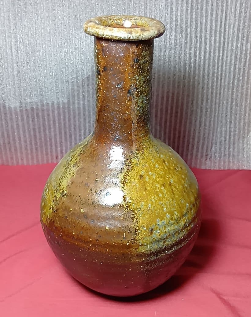 骨董品 越前平等 織田焼 左近窯 花瓶 共箱付 花器 花入 華道具 陶芸 極美品