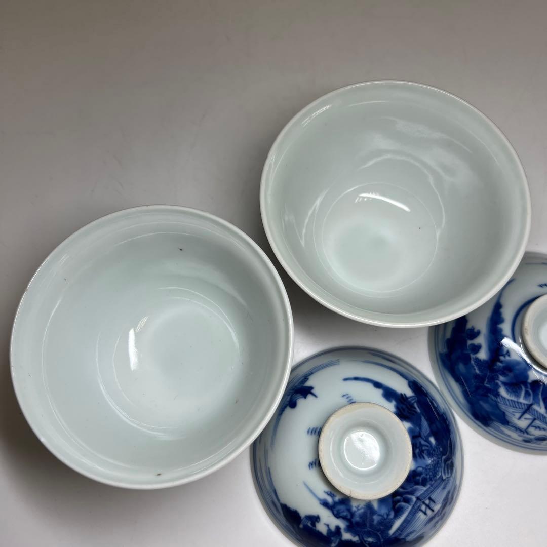 中国清時代　新渡青花蓋茶碗2客　身口径約9.5㎝　東Y8-0217☆2F