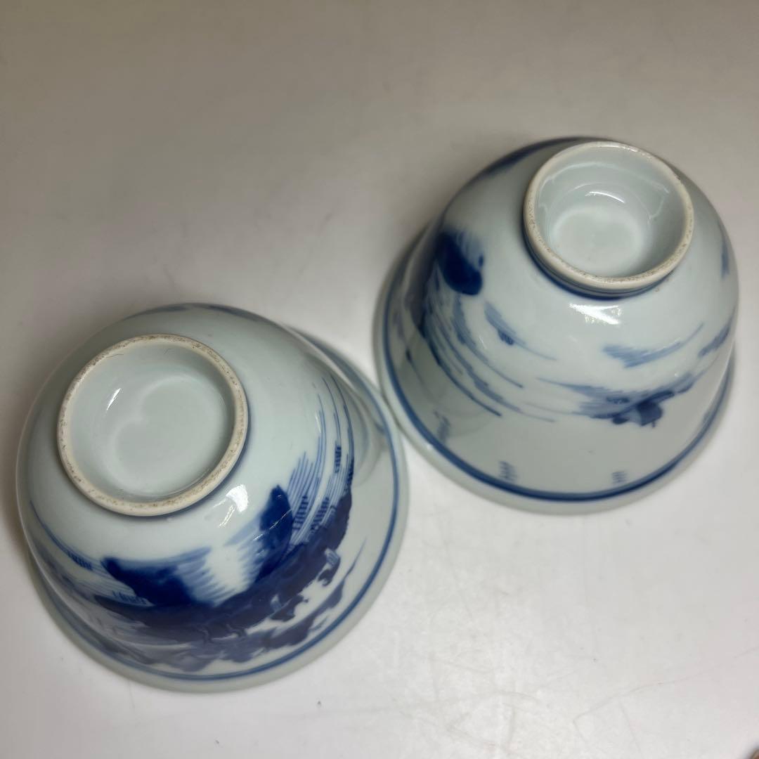 中国清時代　新渡青花蓋茶碗2客　身口径約9.5㎝　東Y8-0217☆2F