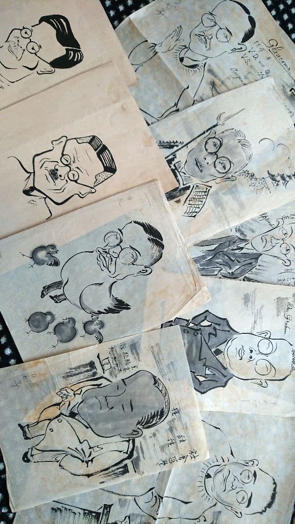 大正時代『風刺画9枚』戯画 似顔絵 近代洋画 日本画 浮世絵 和本 古文書