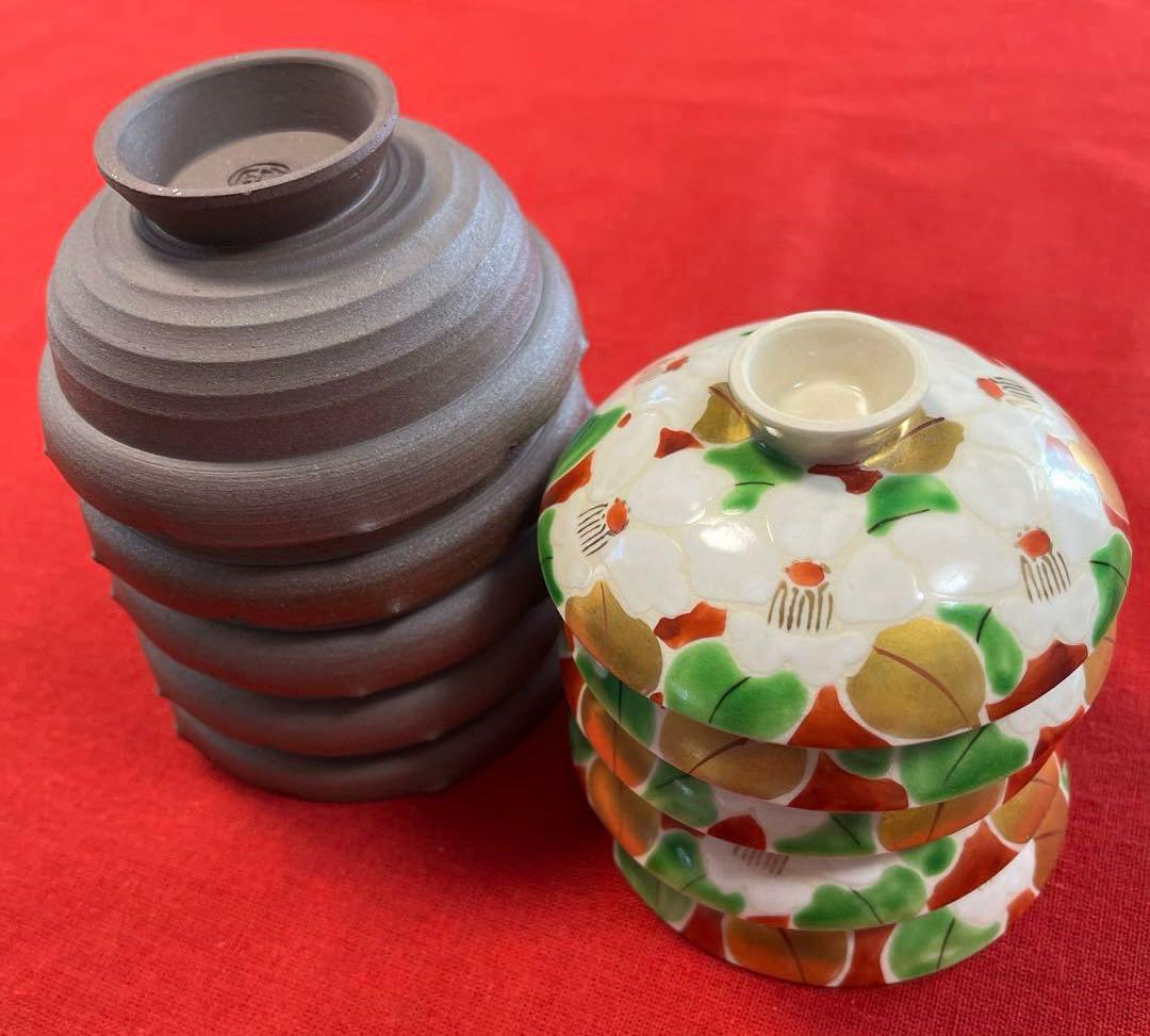 京清水焼　俊山　蓋付き豆小鉢5客セット