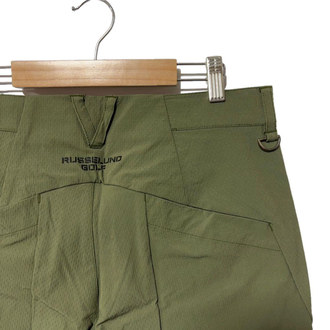 新品 ラッセルノ ゴルフ ソリッドデザイン ロゴプリント ショーツ カーキ M