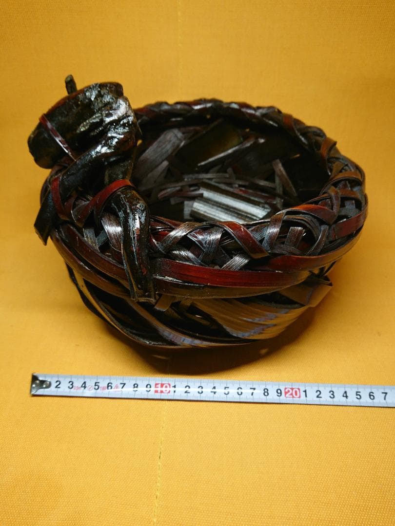 【美品】紫竹花籠　古竹細工　花器　置物　インテリア　工芸品　美術品　A1018