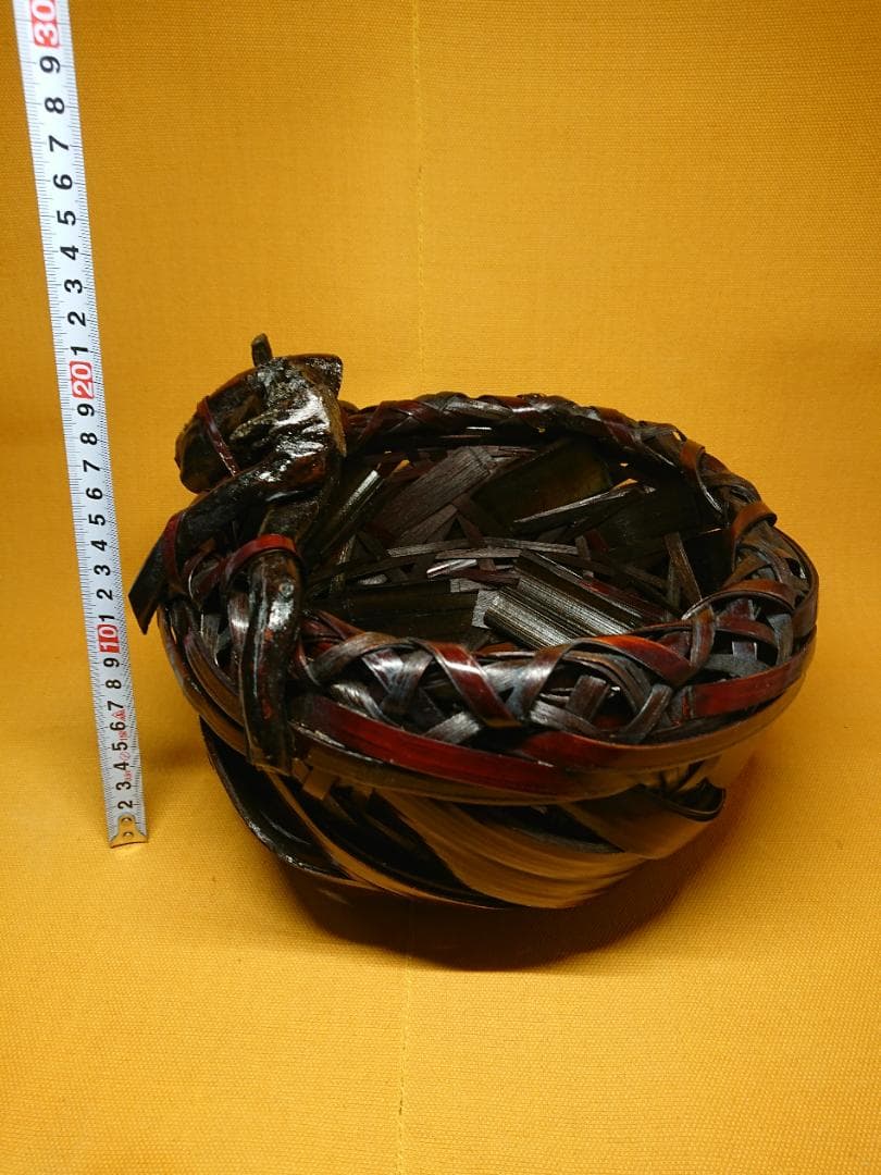 【美品】紫竹花籠　古竹細工　花器　置物　インテリア　工芸品　美術品　A1018