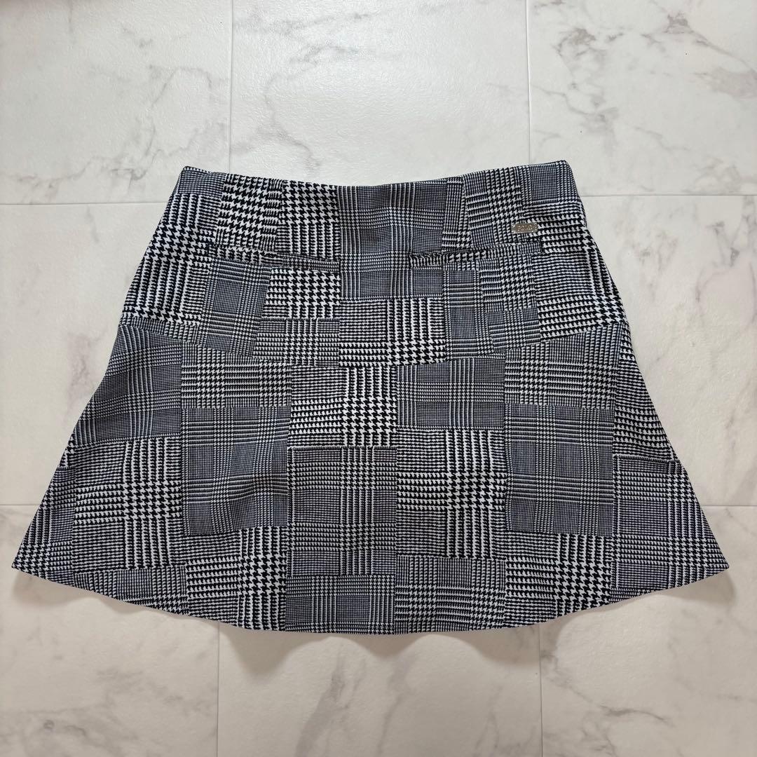 【美品】POLOGOLF 千鳥格子 チェック柄 ゴルフスカート スコート 黒 M