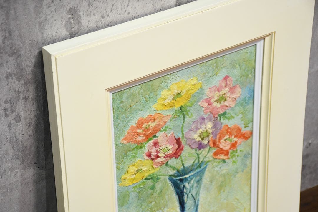 DHK166 森山英世 F4号 油彩画 「ポピー」 真作保証 額装 肉筆 静物画