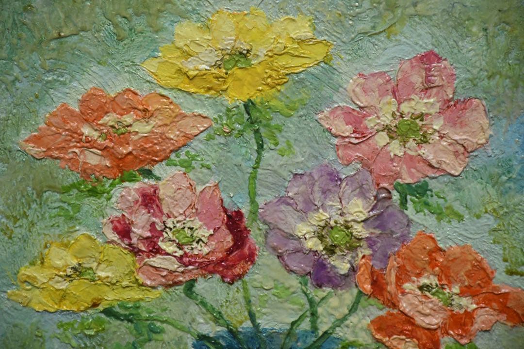 DHK166 森山英世 F4号 油彩画 「ポピー」 真作保証 額装 肉筆 静物画