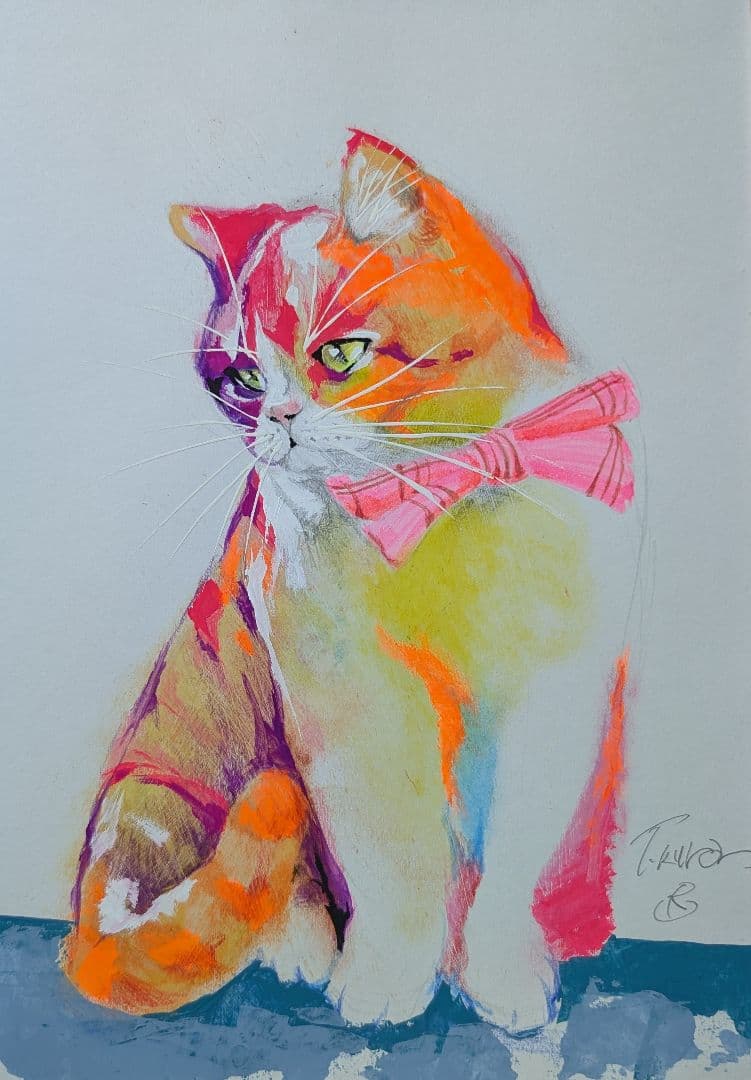 ぷうあページ　猫　原画　絵画　イラスト