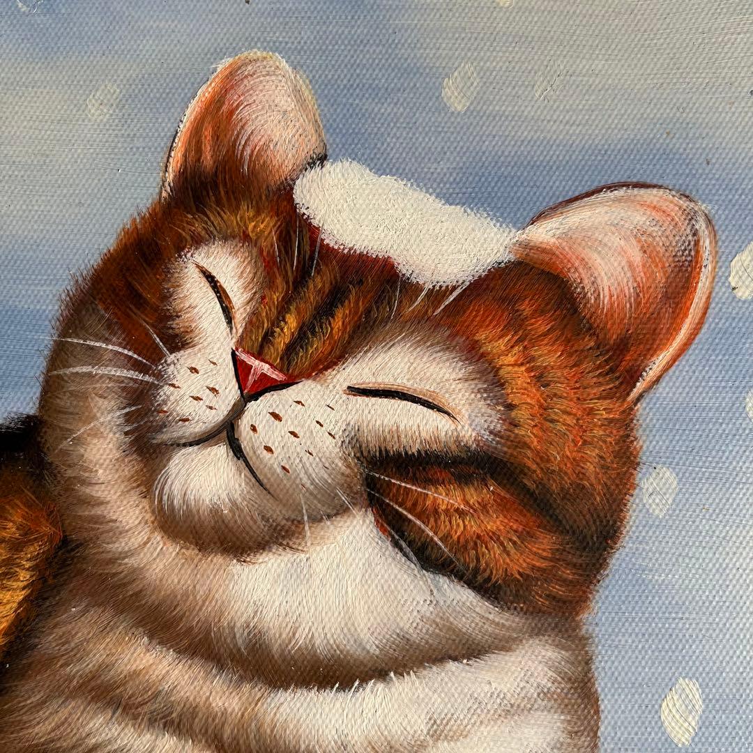 手書き油絵 冬のねこ 額付 絵画 インテリア 油彩画