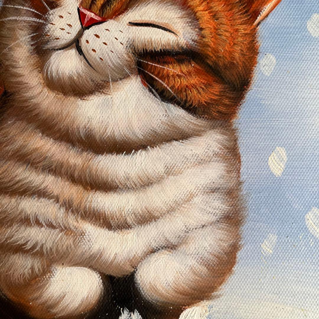 手書き油絵 冬のねこ 額付 絵画 インテリア 油彩画