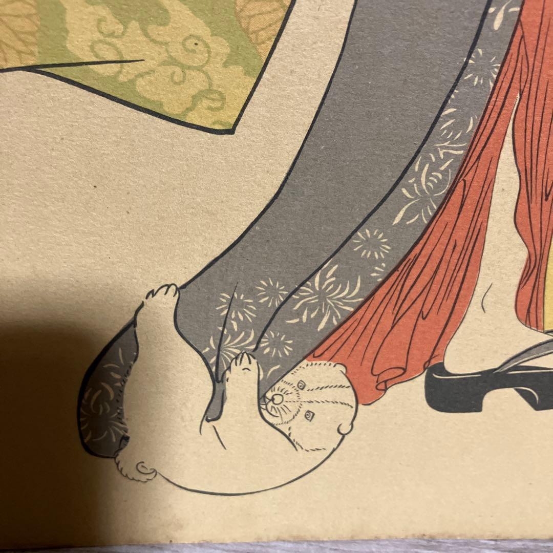 3F 【浮世絵】喜多川歌麿 「母子と犬」 復刻版 大判 美人画 インテリア