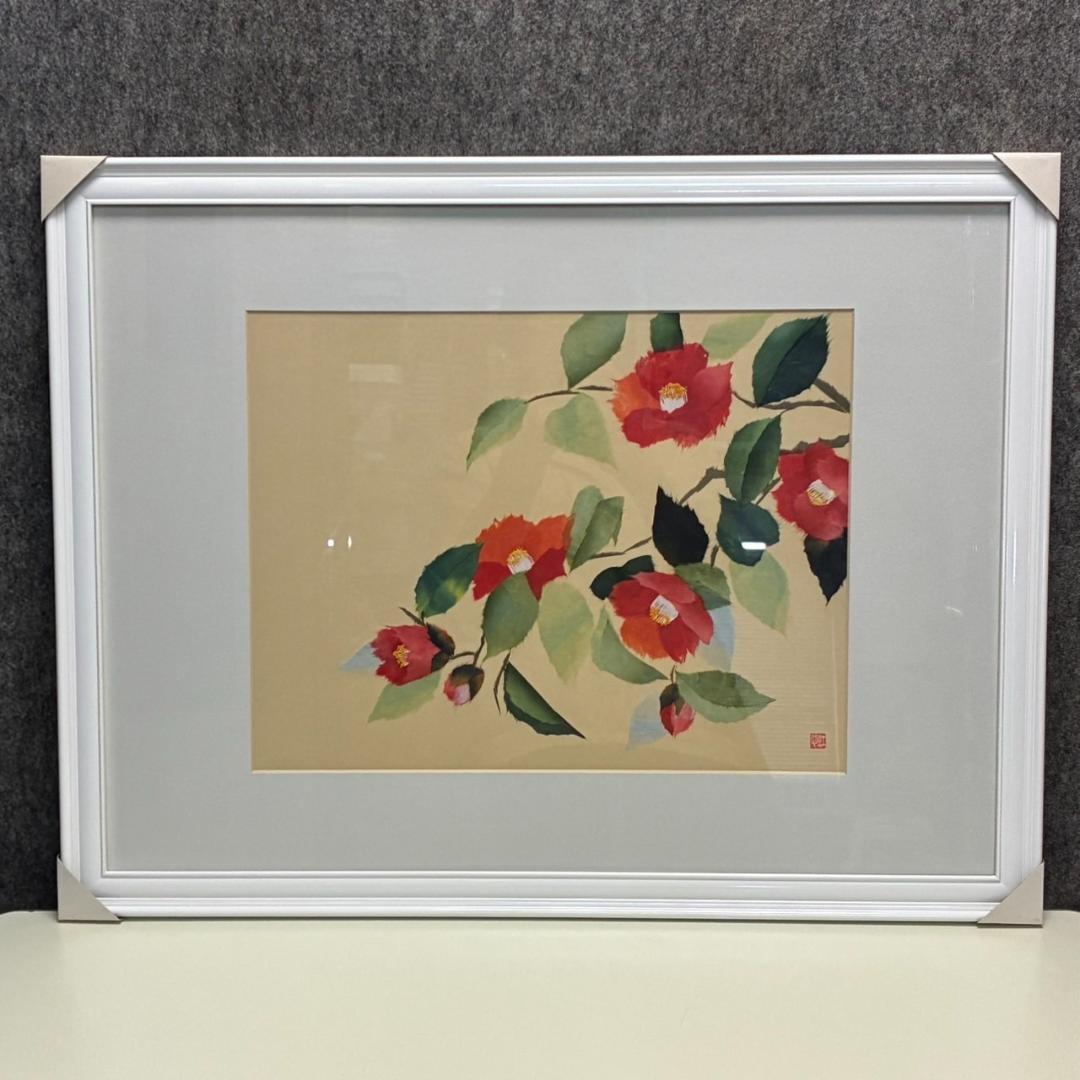 ちぎり絵　椿　額入り　655×503mm