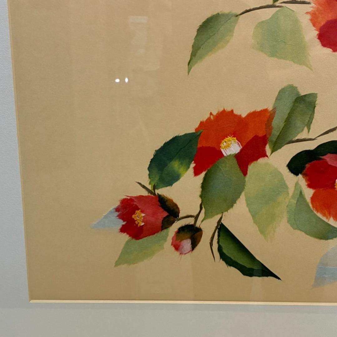ちぎり絵　椿　額入り　655×503mm