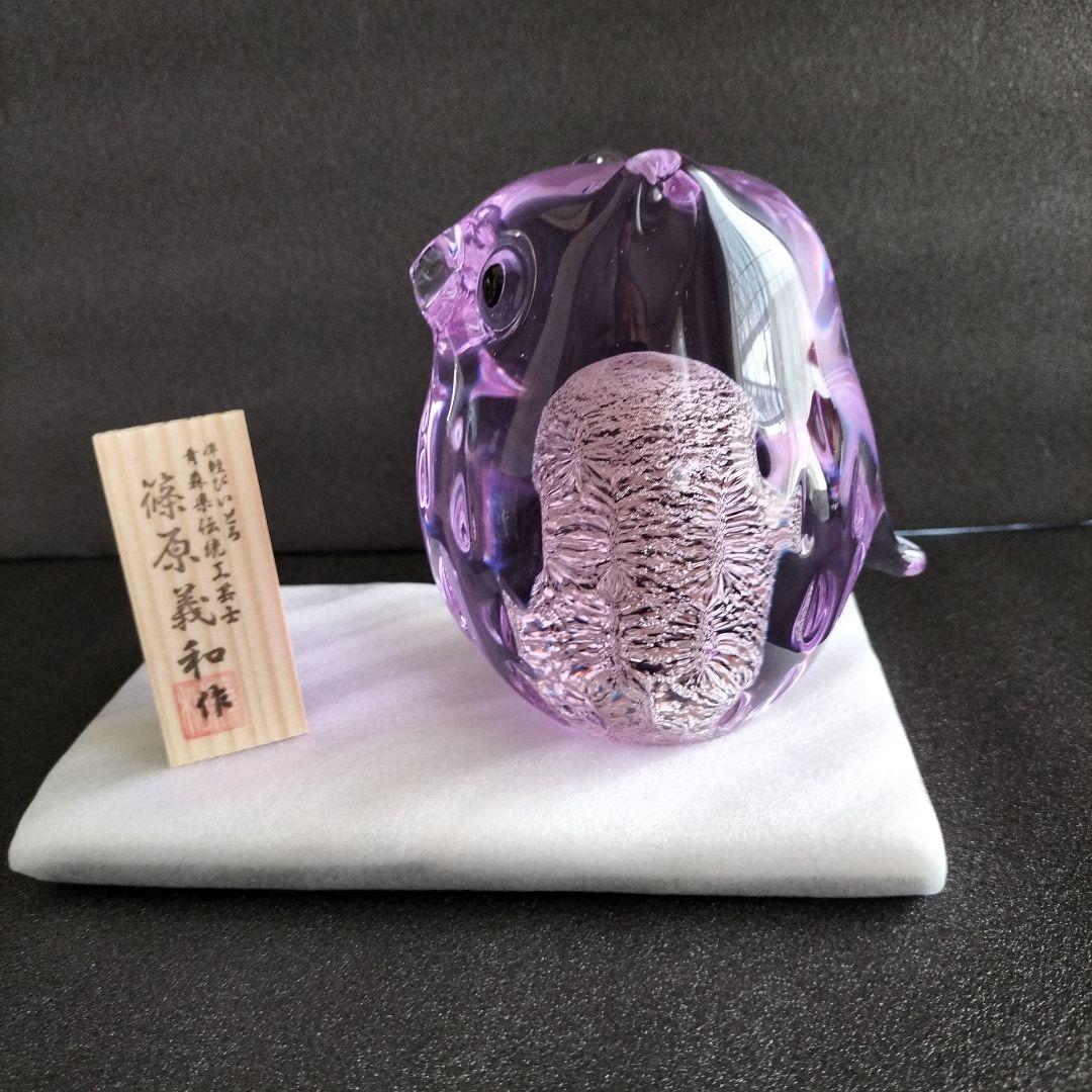 青森伝統工芸品　津軽びいどろ置物と ディズニー江戸切子グラス