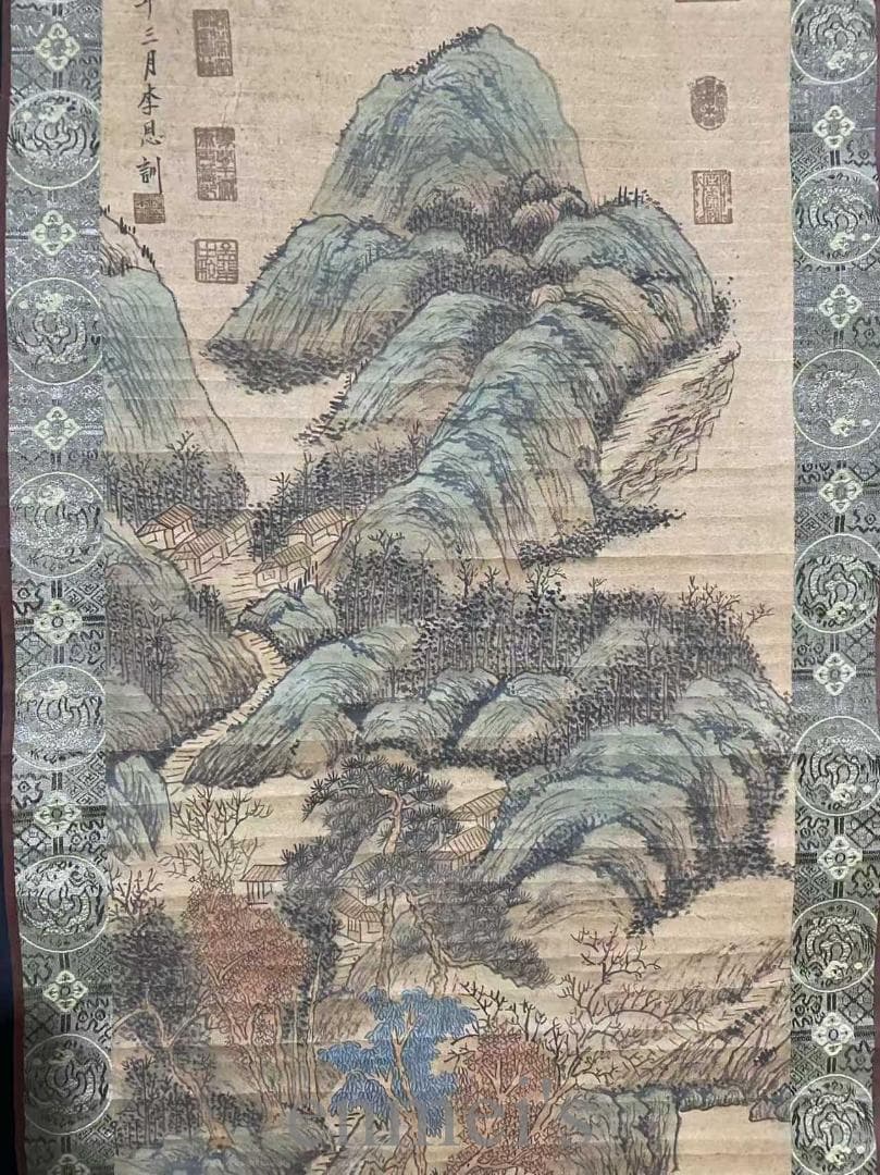 中国古美術『李思訓款 山水画』三尺中堂画 宣紙 唐物 水墨画 旧蔵 掛け軸 模写