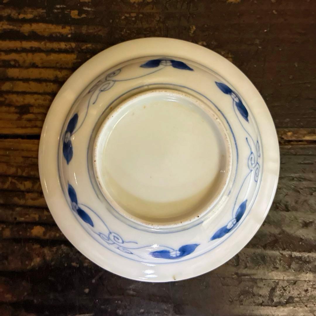 骨董　古伊万里　青磁　希少　仔犬　笹林　竹柵　岩松　手塩皿　豆皿　小皿　２客