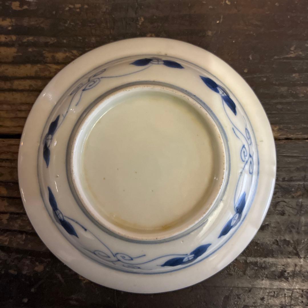 骨董　古伊万里　青磁　希少　仔犬　笹林　竹柵　岩松　手塩皿　豆皿　小皿　２客