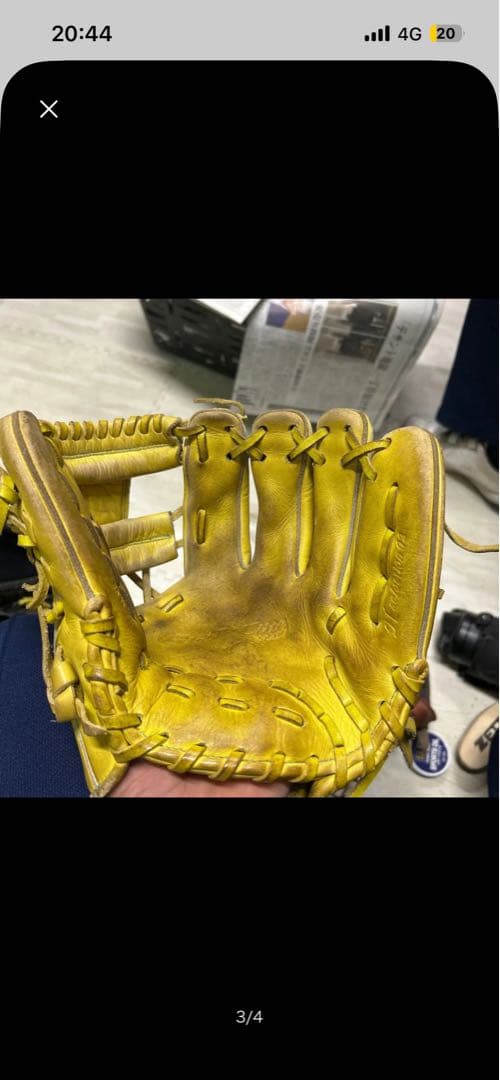 イエロー少年軟式用レザーグローブ 右投げ用