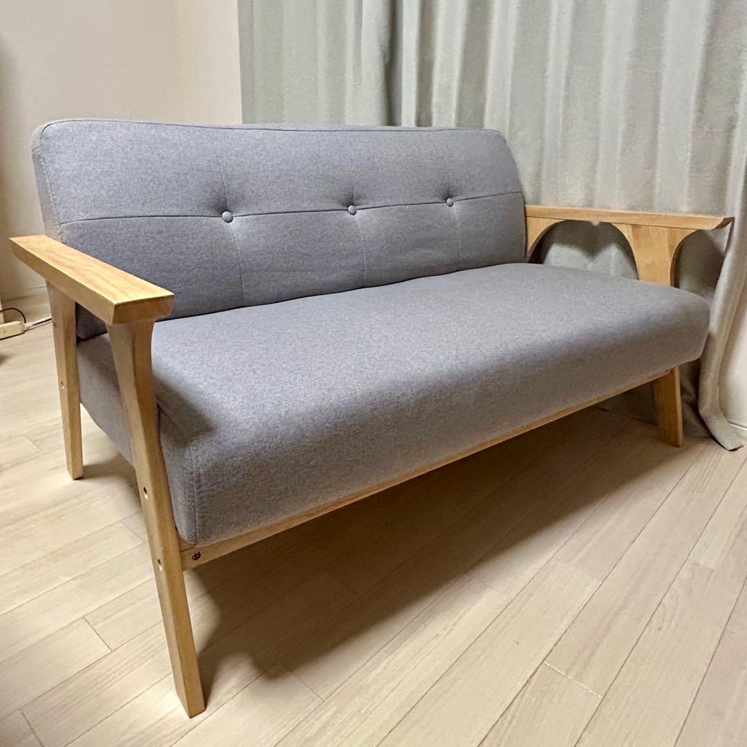 2人掛けソファ 北欧風 レトロ グレー コンパクト 幅128cm