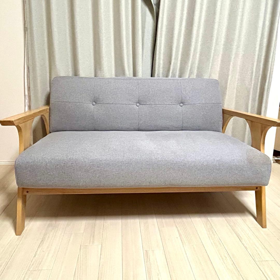 2人掛けソファ 北欧風 レトロ グレー コンパクト 幅128cm