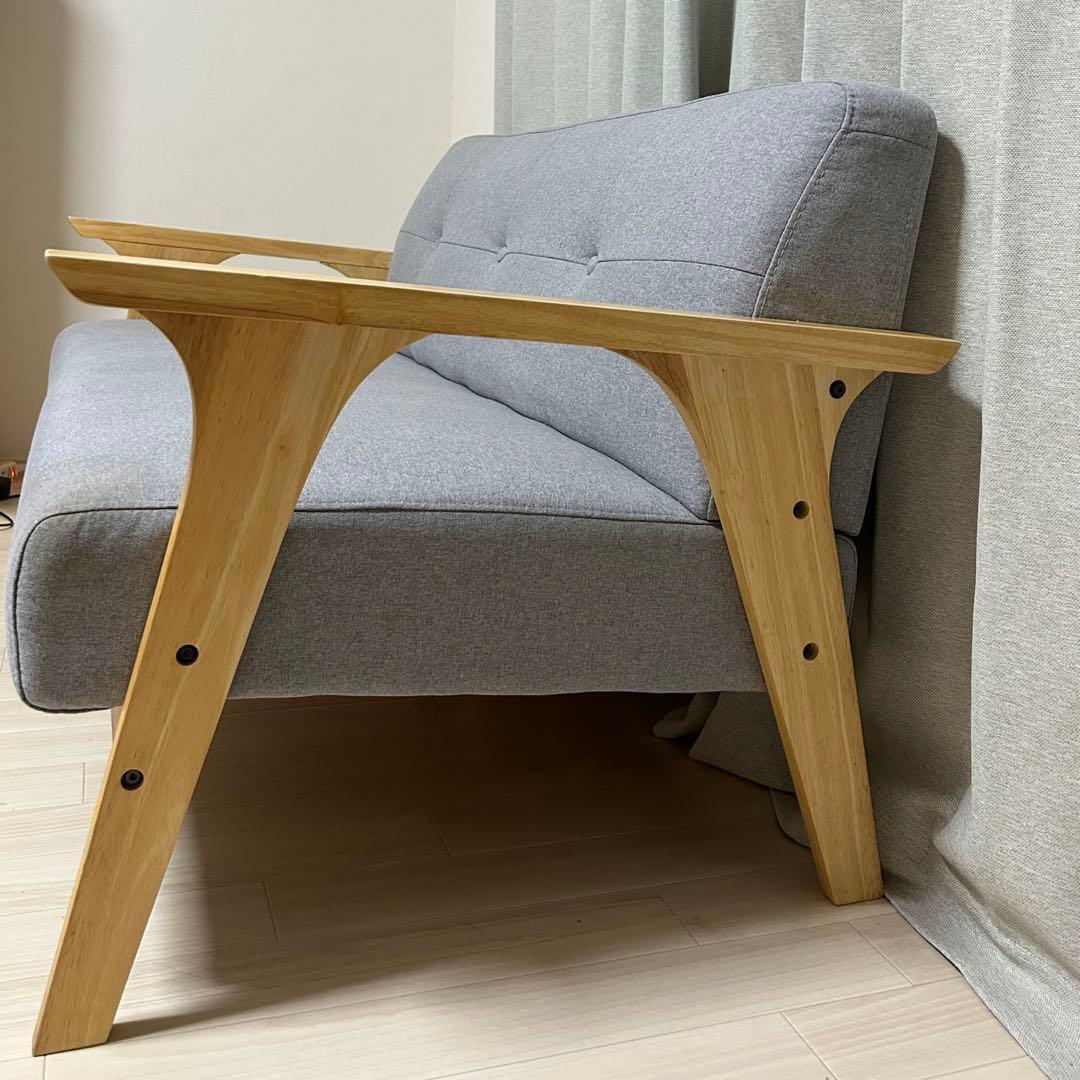 2人掛けソファ 北欧風 レトロ グレー コンパクト 幅128cm