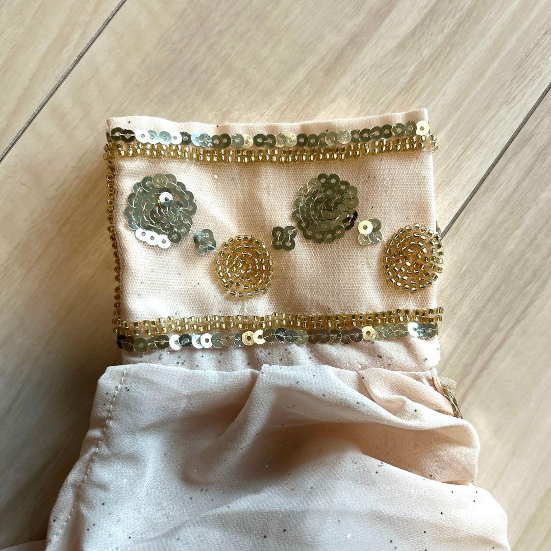 ハリージドレス　ベージュ シフォン ロングドレス 金色刺繍　ワンピース　セット