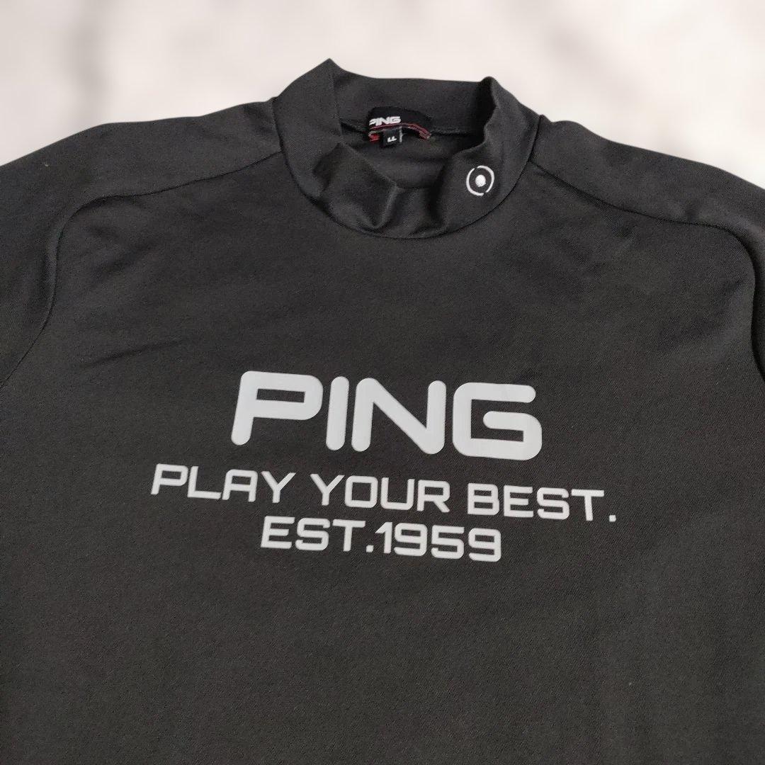 PING　モックネック　半袖シャツ　ストレッチ　脇切替え　ブラック　LL
