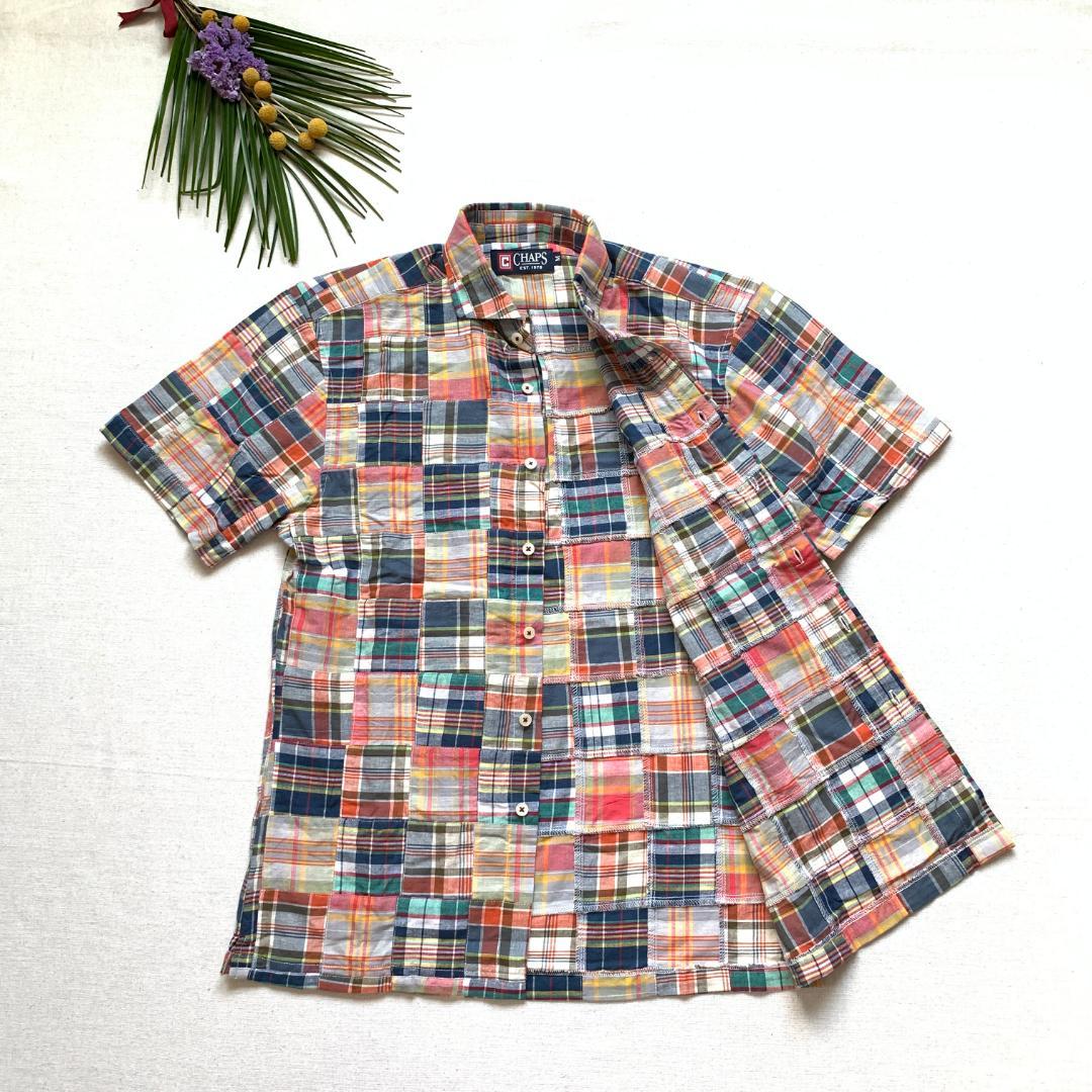 【新品同様】　チャップス　半袖シャツ　パッチワーク　チェック　M　オレンジ